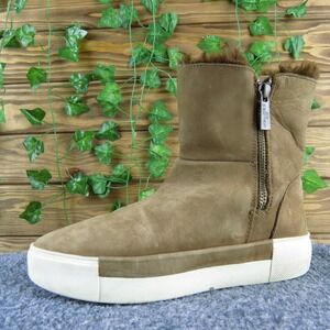 J Slides‎ NYC Tan Suede Platform Ankle Boots Women Size 6 Faux Fur Lined Zip Up